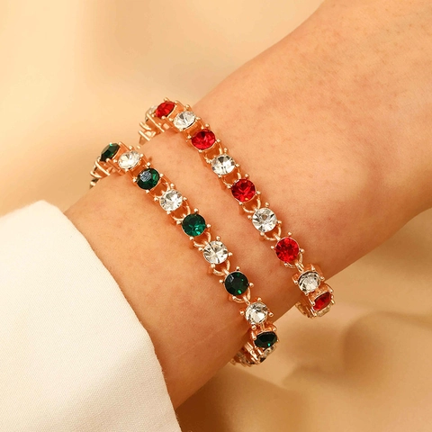 Bracelet Tennis en Alliage avec Zirconia Coloré pour Femme Plaqué Or Rose Simple Élégant Bijou de Main Cadeau Accessoire