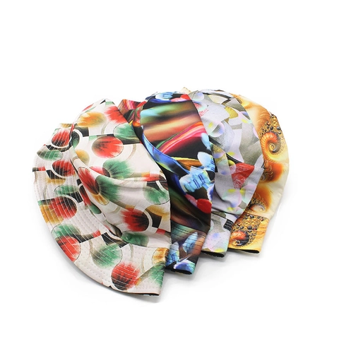 Chapeau Bob Réversible Coton Polyester Mélange Imprimé Abstrait Bord Large Protection Solaire Streetwear Femmes Hommes