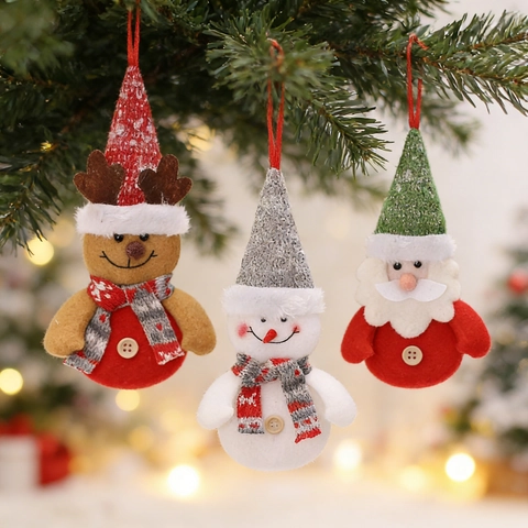 Weihnachtsanhänger Cartoon Weihnachtsmann Schneemann Rentier Filz Gestrickt Hängende Dekorationen