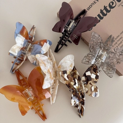 Schmetterling Haarklammer Acetat Material Französisch Vintage Marmor Textur Große Haarkralle Haarschmuck Für Frauen