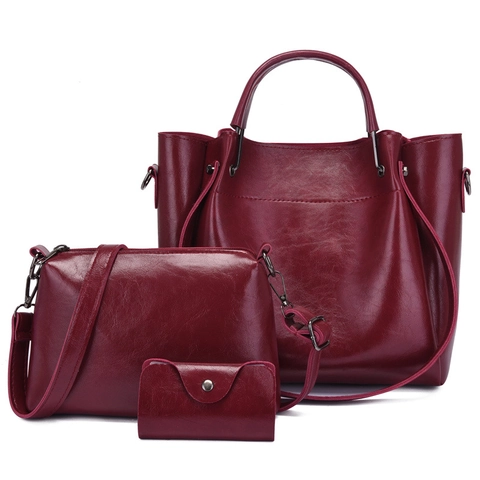 Women Tote Handbag And Crossbody Bag And Wallet Purse Glossy PU Leather Vintage Retro Large Capacity Fashion Shoulder Bag