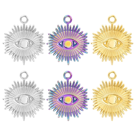 Ciondolo Malocchio In Acciaio Inossidabile Charm Radioso A Sole Per Creazione Di Gioielli Collana DIY Stile Lusso