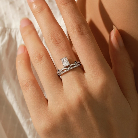 S925 Sterling Silver Crown Ring Rectangular Rhinestone Elegant Finger Ring Fashion Jewelry For Women Blue Accents Gift