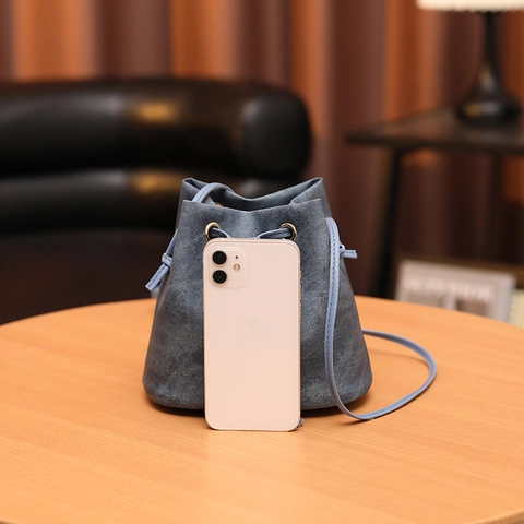 Sac Seau À Cordon Cuir PU Couleur Unie Petit Sac À Épaule Bandoulière Mode Minimaliste Pour Femmes
