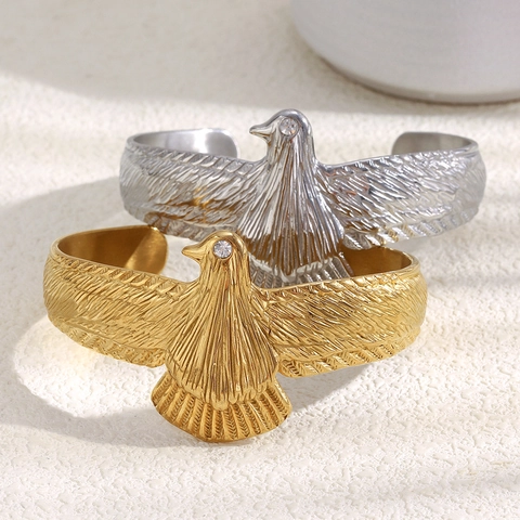 Eagle Cuff Bangle Stainless Steel 18K Gold Plated Zircon Eye Bird Design Open Bracelet For Women Fashion Jewelry