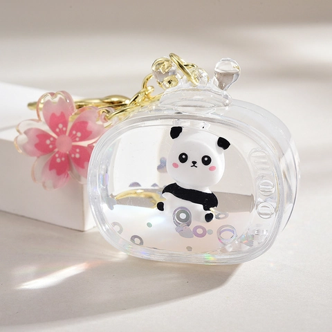 Simpatico Portachiavi Panda in Sabbie Mobili Liquide Trasparente a Forma di TV in Acrilico Pendente per Borsa per Studenti