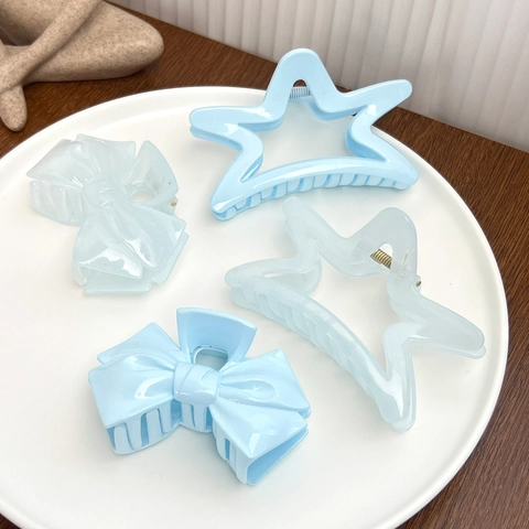 Mollette Per Capelli In Plastica Blu Chiaro Forma Di Stella E Fiocco Accessori Per Capelli In Stile Coreano Dolce