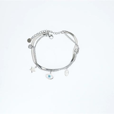Pulsera Con Dije De Ojo Turco Estrella Concha Circón Acero De Titanio Doble Capa Cadena De Serpiente Joyería Bohemia Para Mujeres