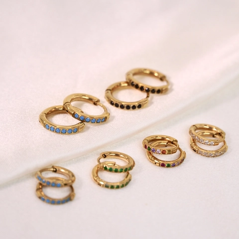 Stainless Steel Gold Plated Colorful Rhinestone Hoop Earrings For Women Niche Style Simple Round Ear Buckle Jewelry