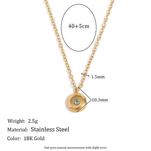 Collier Pendentif Disque Rond en Acier Inoxydable Plaqué Or 18K Pierre de Naissance pour Femme Bijoux de Mode Quotidien
