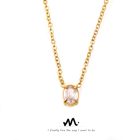 Collier Minimaliste en Acier Titane Plaqué Or Pendentif en Zircone Ovale Chaîne Délicate Collier pour Femme Bijoux de Mode