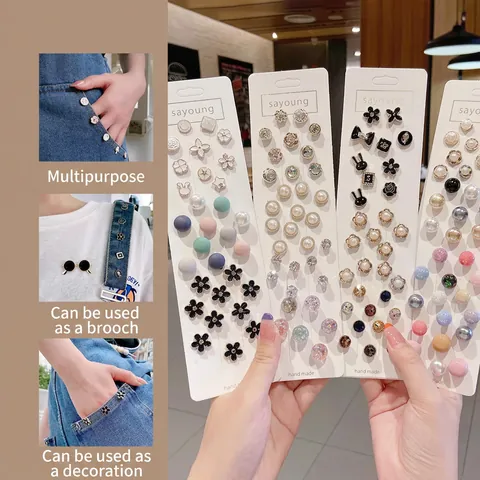 Mini Anti-Exposure Brooch Pin Set Plastic Alloy Artificial Pearl Rhinestone Clothing Buckle Accessory For Women Decor