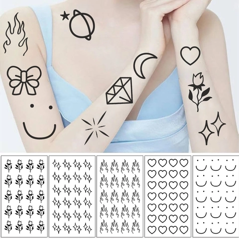 Tijdelijke Tatoeage Stickers Waterdicht Zwart Wit Cartoon Hart Vlam Geometrische Patronen Voor Kinderen Volwassenen Feest