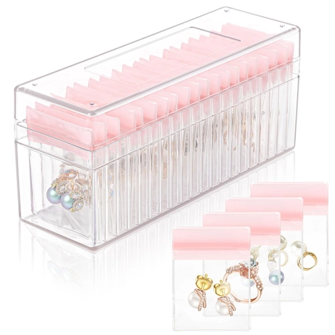 Clear Acrylic Jewelry Organizer Box With Anti-Oxidation PVC Sealed Bags For Earrings Necklaces Rings Portable Jewelry Storage Case