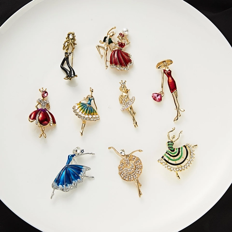 Elegante Broche de Bailarina de Aleación para Mujer Esmalte Diamantes de Imitación Alfileres de Bailarina de Ballet para Ropa