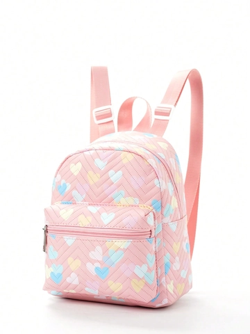 Mini Mochila Para Niñas Cuero PU Acolchado Estampado Corazón Estrella Unicornio Linda Pequeña Escuela