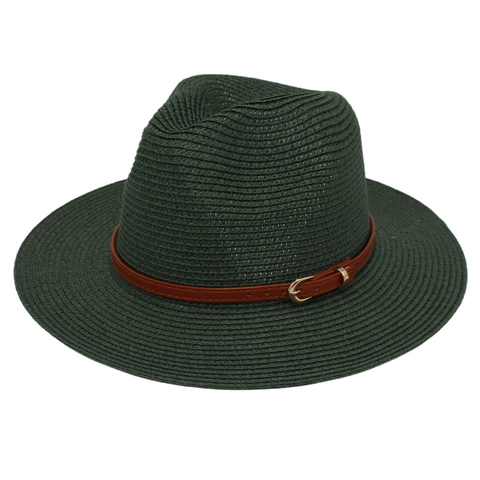 Sombrero Fedora De Paja Transpirable Protección Solar Ala Ancha Verano Playa Vacaciones Cinturón Cuero Sintético Hebilla Ajustable