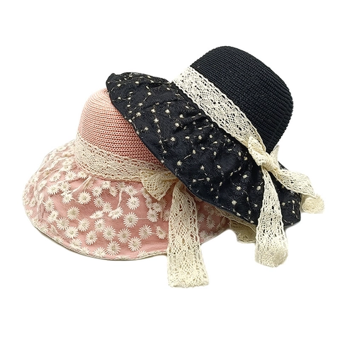 Cappello Alla Pescatora In Paglia A Tesa Larga Con Ricamo Margherita Pizzo Mesh Protezione Solare Spiaggia Elegante Fiocco Per Donne