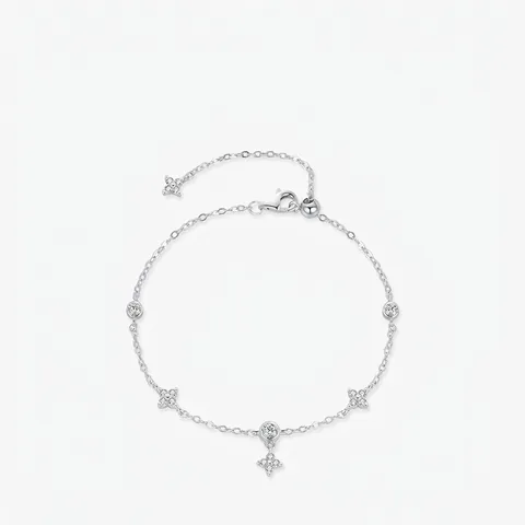 925 Sterlingsilber Vierblättriges Kleeblatt Armband Für Damen Süße Blume Strass Eingelegt Verstellbare Kette Schmuck Geschenk
