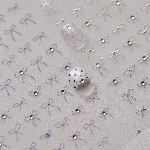 Adesivi Unghie 3D Design Fiocco Con Strass Metallico Glitter Manicure DIY Decorazione Donne
