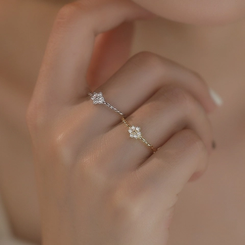 Anello a Fiore in Argento Sterling S925 Con Zirconia Retrò Corda Intrecciata Anello Aperto Regolabile per Donna Gioielli Coreani