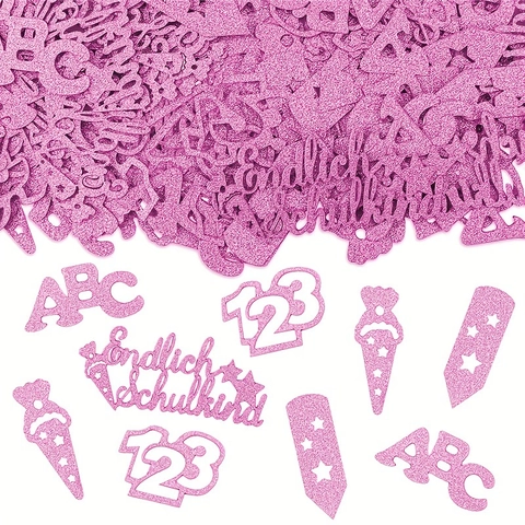 Glitzer Papier Konfetti Set ABC 123 Bleistift Schultüte Endlich Schulkind Schulanfang Einschulung Party Deko Kinder