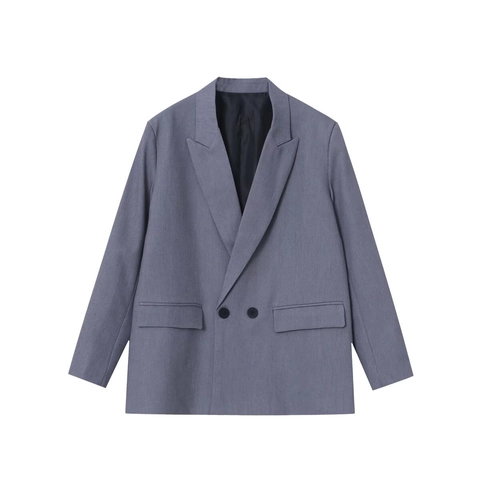Blazer Mujer Poliéster Doble Botonadura Manga Larga Solapa Color Sólido Suelto Profesional Oficina Chaqueta Para Dama