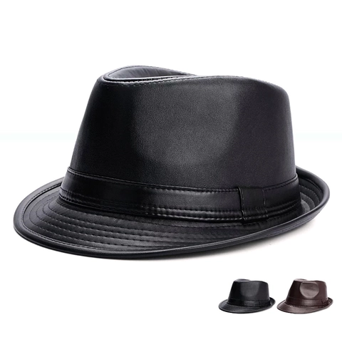 Sombrero Fedora De Cuero PU Vintage Para Hombre Estilo Británico Color Sólido Ala Corta Gorra De Jazz Caballero Invierno Cálido Viaje