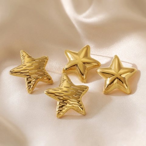 Stern Ohrstecker 18K Vergoldet Edelstahl Vintage Metallisch Gehämmert Minimalistisch Nische Schmuck Für Frauen
