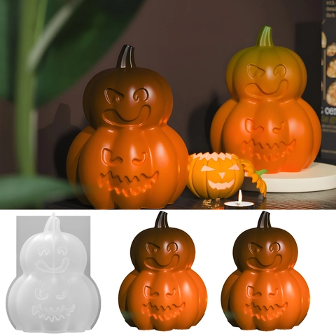 Halloween Pumpkin Silicone Mold 3D Stacked Jack-O-Lantern Smile Face DIY Epoxy Resin Candle Casting Craft Tools