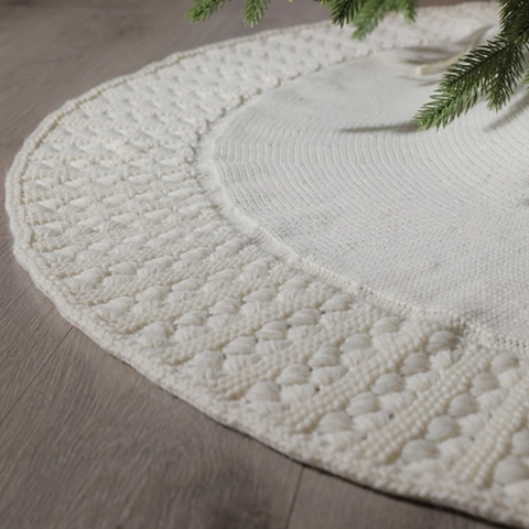 Gebreide Kerstboomrok Acryl Rond Zacht Kabelpatroon Hol Geweven Feestelijke Decoratie Met Lintjes