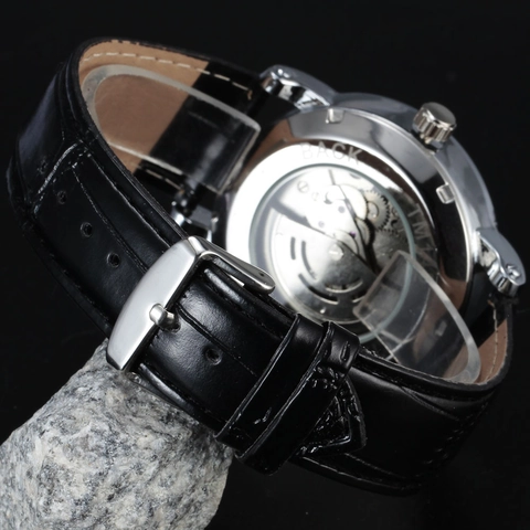 Automatic Mechanical Watch Men Faux Leather Strap Roman Numeral Date Display Alloy Case Business Casual Round Dial