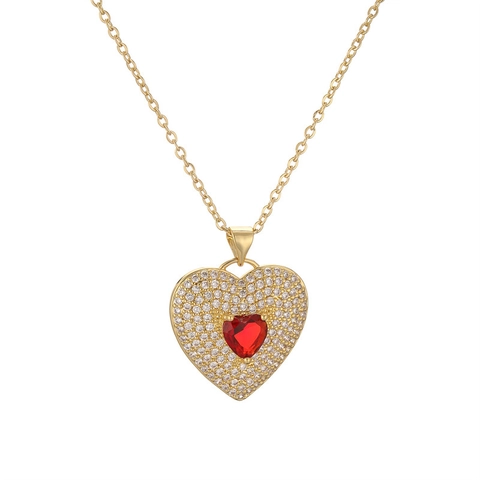 Collana Con Ciondolo a Cuore in Rame Placcato Oro Zirconia Elegante Gioielleria di Cristallo Colorato per Donna Matrimonio Regalo