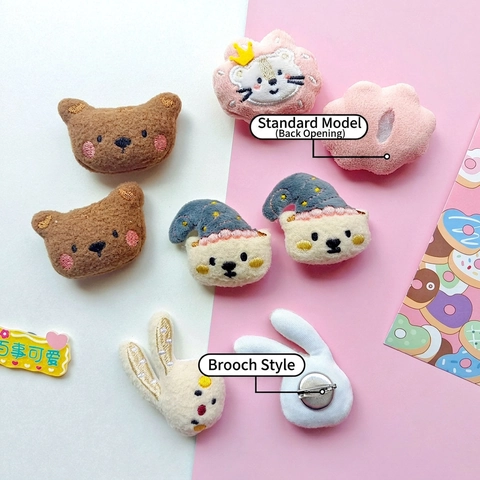 Cute Plush Animal Brooch Pin Cartoon Bear Rabbit Lion Embroidery Patch DIY Clothing Bag Decorative Accessories Soft Toy