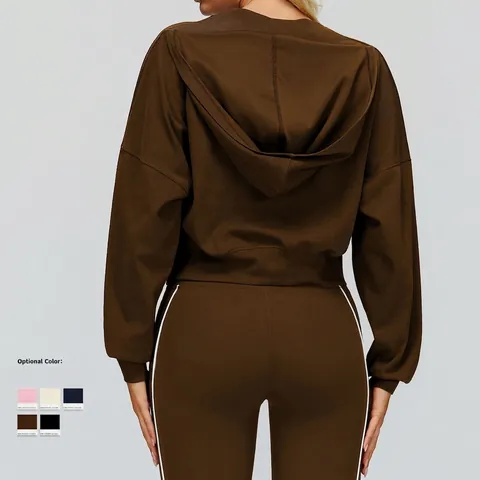 Sweat À Capuche Col V Et Bas Pour Femmes Coton Polyester Élasthanne Yoga Course Fitness Sport Survêtement