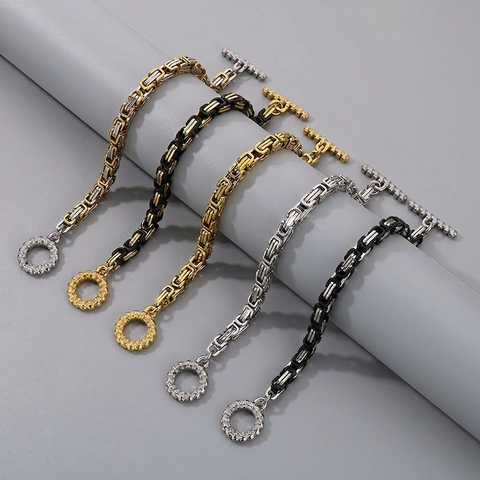 Pulsera De Cadena Bizantina Para Hombre En Acero Inoxidable Con Cierre OT De Calavera Joyería Vintage Hip Hop Punk Diario
