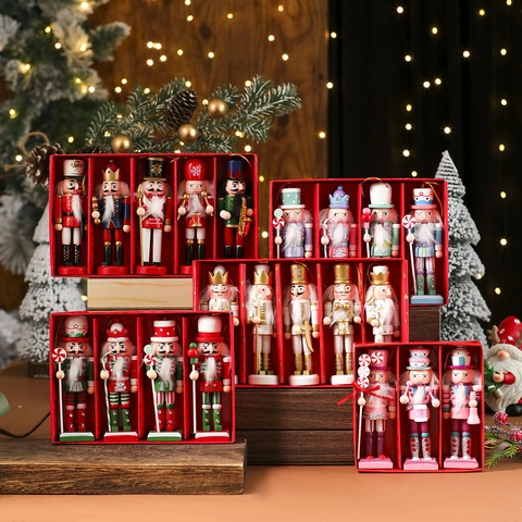 Weihnachten Nussknacker Soldaten Ornamente Bemalt Holz Feiertag Tischdeko Hängend Traditionelle Bunte Figuren