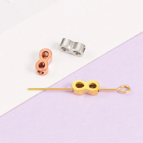 Cuentas De Agujero Pequeño Con Símbolo De Infinito De Acero Inoxidable Conector De Doble Agujero Figura Ocho Para Hacer Joyas DIY Pulido Espejo