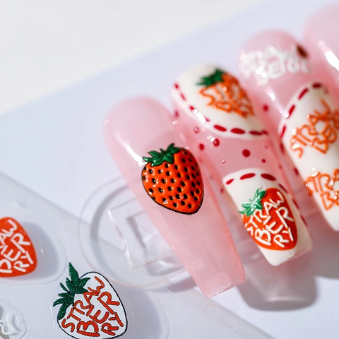 Adesivi Unghie Fragola Rilievo 3D Autoadesivi Frutta Cartone Animato Decorazione Manicure Per Donne