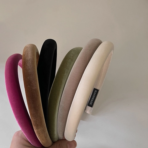 Vintage Solid Color Padded Velvet Headband Thick Wide Hair Hoop Handmade Headpieces Fashion Hair Accessories For Women