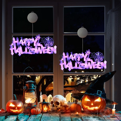Halloween LED Hängeschild Leuchtend Happy Halloween Kunststoff Dekoration Für Party Tür Fenster Batteriebetrieben