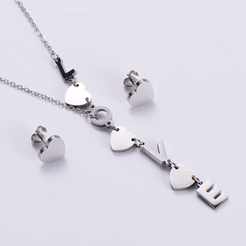 Collana Con Lettere Love E Cuore E Orecchini A Lobo Gioielli In Acciaio Inossidabile 316L Accessorio Romantico Per Donna