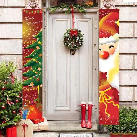 Striscioni Natalizi Per Portico Babbo Natale Albero Di Natale Cartelli Appesi Poliestere Decorazione Festiva Interni Esterni