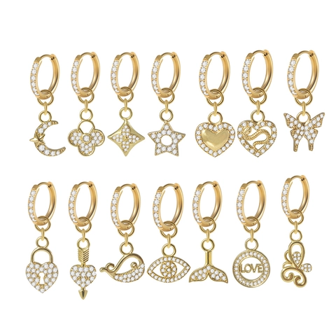 Gold Plated Stainless Steel Huggie Hoop Earrings Cubic Zirconia Pave Heart Butterfly Moon Star Pendants Fashion Jewelry