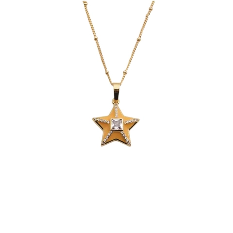 Stern Anhänger Halskette Kupfer Zirkonia Emaille Zierliche Perlenkette Mode Schmuck Für Frauen Elegant