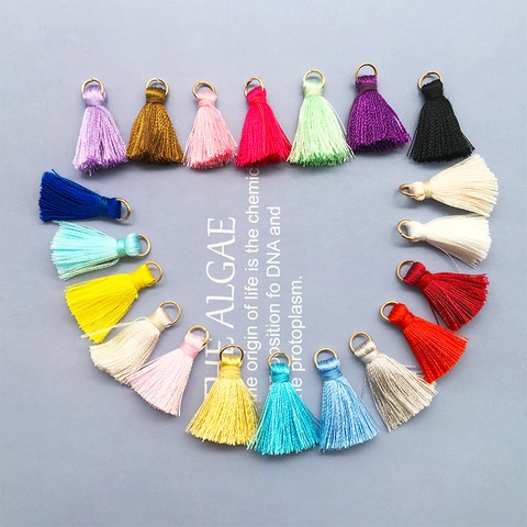 Mini Satin Thread Tassel Charms With Gold Metal Jump Rings For DIY Jewelry Making Crafts Clothing Accessories Colorful Small