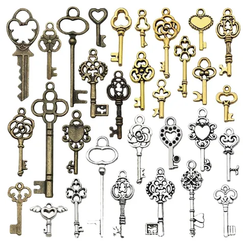 Vintage Schlüssel Anhänger Legierung Hohl Herz Blume Pendants DIY Schmuckherstellung Zubehör Retro Mix Farben Antik Stil
