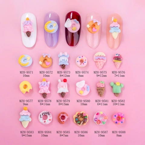 Nagelkunst Decoraties Hars Macaron Kleur Dessert Zoete Donut Ijs Vormen Voor DIY Manicure Ornamenten Leuke Cartoon Charms