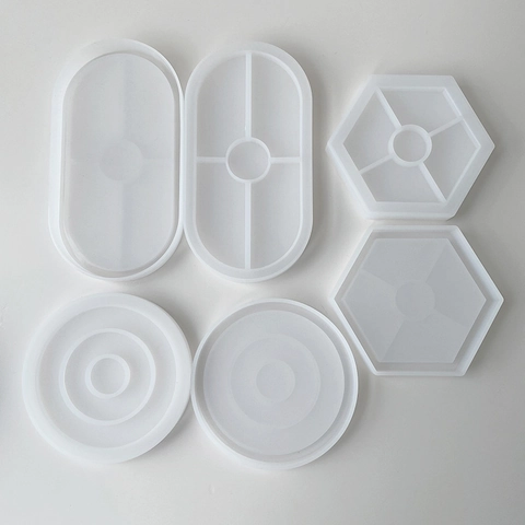 Coaster Silicone Mold Round Hexagon Oval Shape DIY Epoxy Resin Casting Tray Plate Handmade Craft Tool Accessory