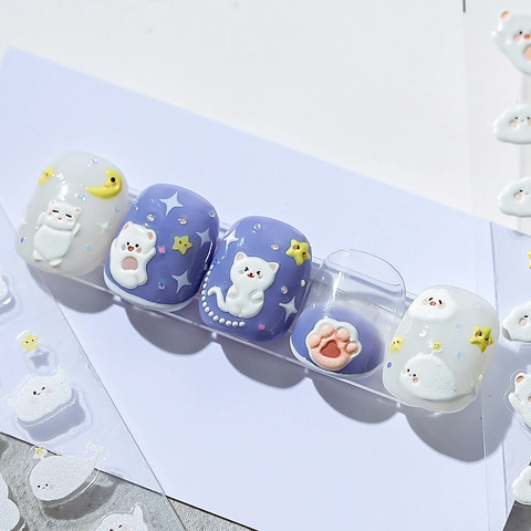 Autocollants Pour Ongles Gaufrés 3D Auto-Adhésifs Chat Ours Baleine Dessin Animé Mignon Décoration De Manucure DIY